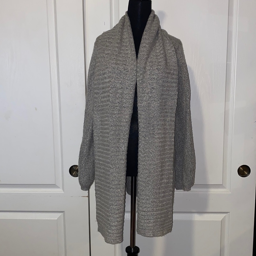 NORDSTROM HINGE SEATTLE GREY BALLON SLEEVE RIBBED KNIT CARDIGAN COZY